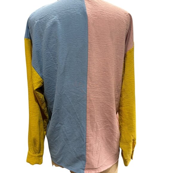 Love J Color Block Oversized Button Down Blouse – Size L (Oversized Fit) - Picture 4 of 4